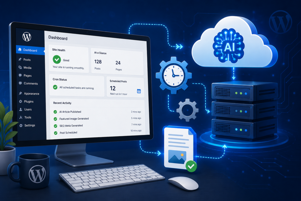 Prevent WordPress Cron Job Crashes During AI Tasks WordPress website using WP-Cron and cloud AI services for reliable automated content generation.